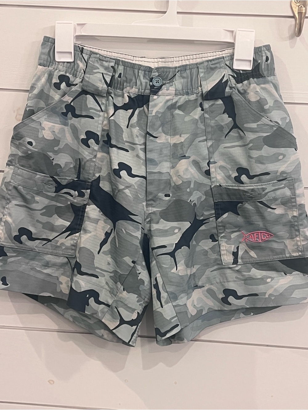 AFTCO Gray & Navy Camo Cargo Shorts